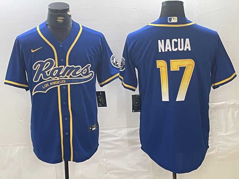 Men%27s Los Angeles Rams #17 Puka Nacua Royal With Patch Cool Base Stitched Baseball Jersey->los angeles rams->NFL Jersey